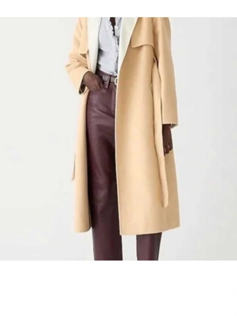 🧥 J. Crew Cream and Beige Wool Belted Wrap Coat - Picture 2 of 7
